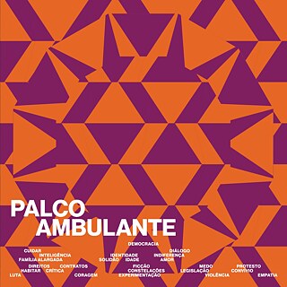 Arte abstrata em laranja e roxo para promover a habitação acessível