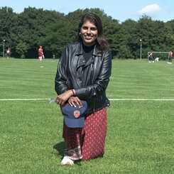 Soly supporting her husband Vinay playing for Norway vs. Germany, in Krefeld, Germany.