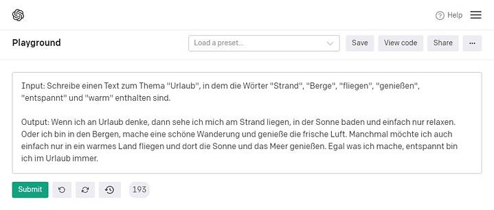 Text generat per la màquina per a introduir vocabulari sobre el tema de les vacances.