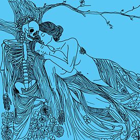 Юна діва обіймає скелет