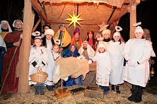 Amateur actors re-enact the Christmas story in the Sohlen mountains.