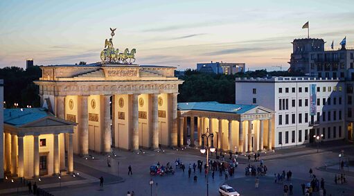 Brandenburg Gate Berlin illuminated at dusk