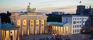 Brandenburg Gate Berlin illuminated at dusk