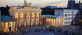 Brandenburg Gate Berlin illuminated at dusk