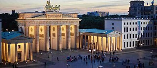 Brandenburg Gate Berlin illuminated at dusk