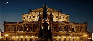 Semper Opera Dresden illuminated at night