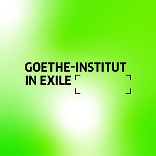 Black logo of Goethe-Institut in Exile on a green background