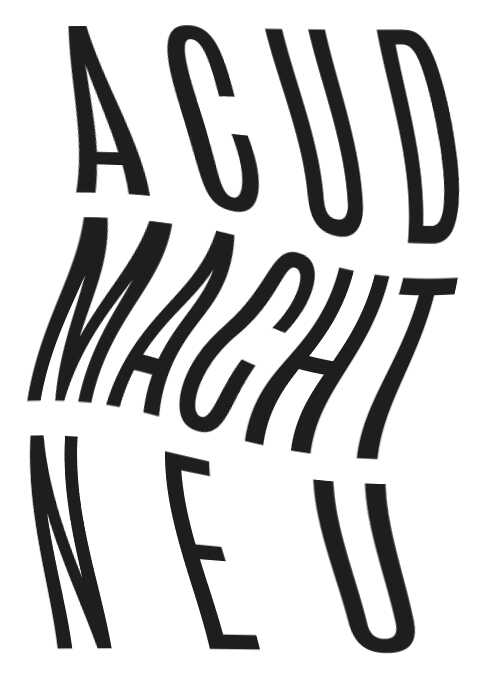 Black logo text "ACUD MACHT NEU" on a white background