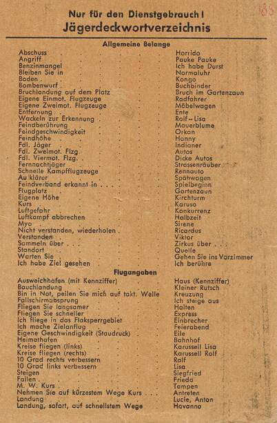 Tarnsprache der deutschen Jagdflieger im 2. Weltkrieg