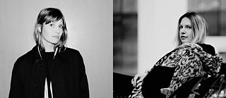 Til venstre et sort-hvidt billede af den tyske forfatter Charlotte Gneuß, til højere et billede af den tyske forfatter Marlen Hobrack.
