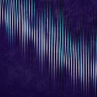 Banner neon Blau und sound Wellen Musik AMT