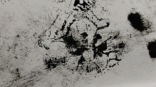 Das Bild zeigt ein abstraktes Kunstwerk in grauer und schwarzer Farbe.