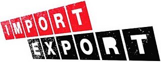 Logo with the lettering Import surrounded by red squares and the lettering Export surrounded by black squares.