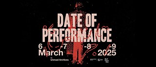 Promotional poster displaying the performance date, designed with red graphics on a black background.