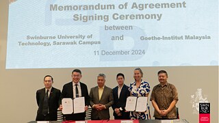 Swinburne Sarawak und das Goethe-Institut Malaysia unterzeichneten im Beisein von YB Datuk Snowdan Lawan, dem stellvertretenden Minister für Tourismus, Kreativwirtschaft und darstellende Künste von Sarawak, eine dreijährige Absichtserklärung für das Borneo Story Lab.
