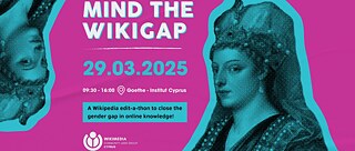 Banner with information abou the Mind the WikiGap event
