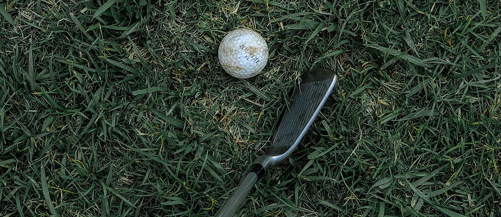 Golfschläger und -ball im Gras
