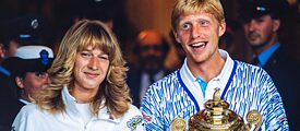 Steffi Graf and Boris Becker celebrate their Wimbledon victories in 1989