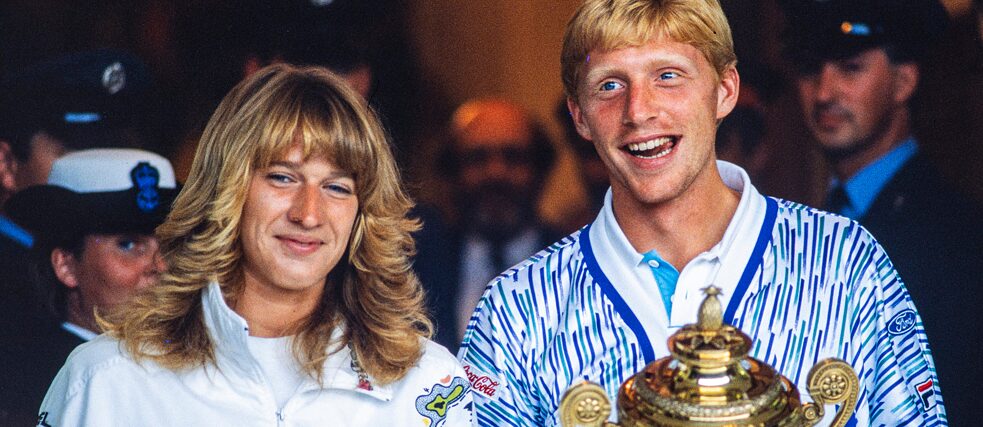 Steffi Graf and Boris Becker celebrate their Wimbledon victories in 1989