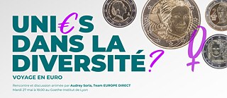 Der Slogan "In Vielfalt geeint" mit einem Eurozeichen hinter dem i aus geeint steht auf dem Bild.avec un signe euro après le i est écrit sur la photo. 