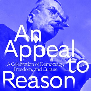 black and white photo of Thomas Mann with a blue filter added