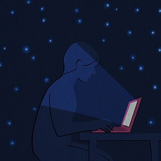 Ілюстрація до роману: жінка вночі відвідує чати в інтернеті