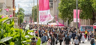 Exhibition Road Festival, bird's eye view of the hectic and busy street