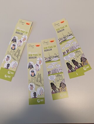 Bookmark with the characters of the comic One Day in Berlin