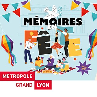 Menschen, die Musik machen, tanzen und picknicken, Friedenstaube (Zeichnung)