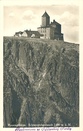 Pocztówka z Karkonoszy (Riesengebirge): Schronisko "Schneegrubenbaude"