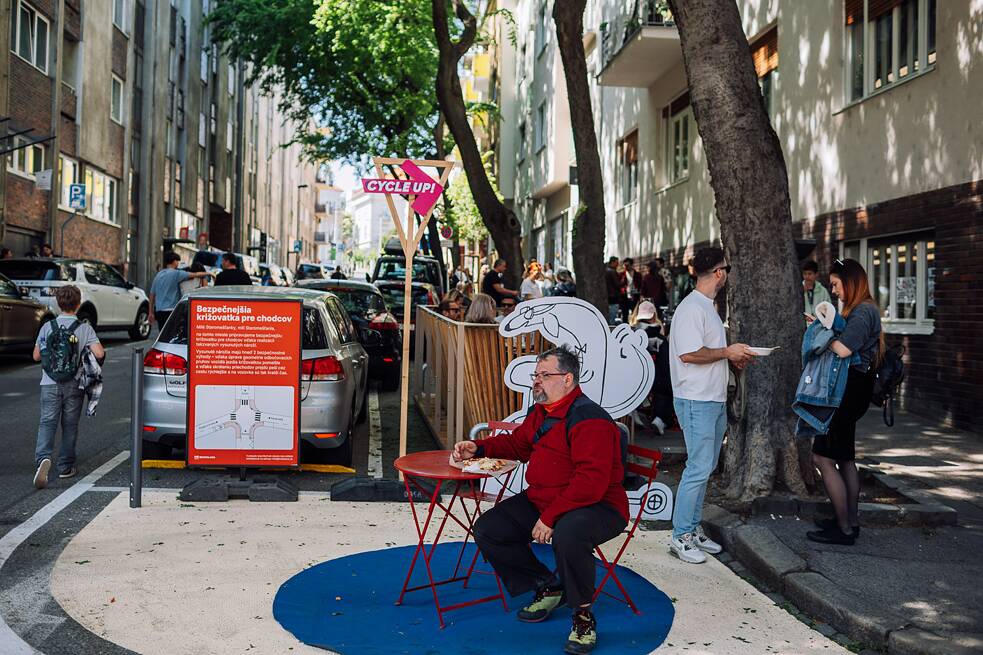 Street in Bratislava with visitors