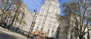 The Senate House, tilted on its side