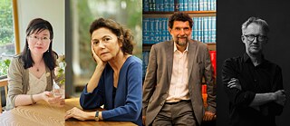 Preisträger*innen der Goethe-Medaille 2025 (von links nach rechts: Li Yuan, Ayşe Buğra, Osman Kavala und David Van Reybrouck)
