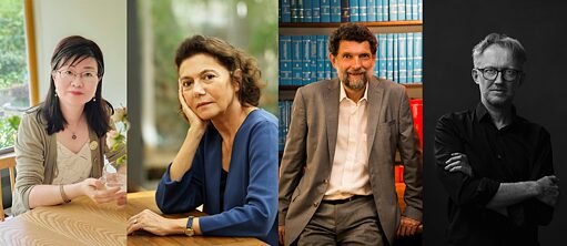 Preisträger*innen der Goethe-Medaille 2025 (von links nach rechts: Li Yuan, Ayşe Buğra, Osman Kavala und David Van Reybrouck)