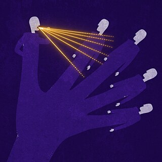 Art meets Tech Narratives Neon Blau Hand