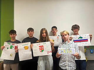 Jugendliche präsentieren Plakate.