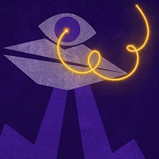 Art meets Tech Narrative Neon Blau Auge