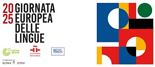 Logo per la Giornata Europea delle Lingue 2025 a con i colori delle bandiere di Italia, Francia e Germania