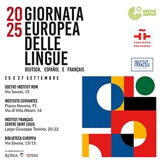 Logo per la Giornata Europea delle Lingue 2025 a con i colori delle bandiere di Italia, Francia e Germania
