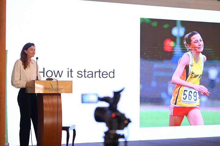 A former Olympian presents her speech