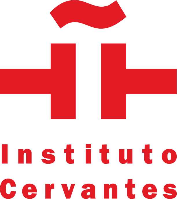 Il logo mostra una “Ñ” stilizzata di colore rosso, una lettera tipica della lingua spagnola. La sua forma ricorda una croce o un ponte. Sotto di essa compare la scritta “Instituto Cervantes” in rosso.