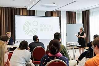 The Summer Academy participants in a seminar from the Goethe-Institut while in Cologne