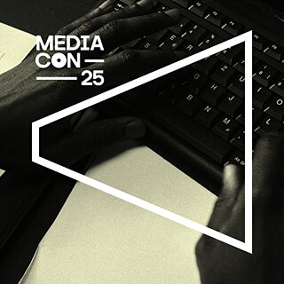 A person holding a camera in a shooting stance, in sepia tone, embodying the world of photojournalism.