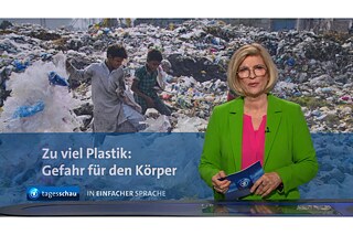 Scene from the news program with a female presenter wearing a light green blazer.