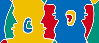 ფერადი სახეების სილუეტები სხვადასხვა ფერებში