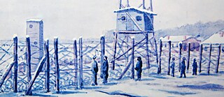 Aquarelle d'une clôture en barbelé en hiver