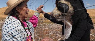 The Indian Queens:  Photograph taken at a lagoon in the Cajamarca paramo (Peru), which has now been fenced off without prior consultation by a mining company. The photograph was taken with María Amalia Cuyado, a leader in the defense of Cajamarca's lagoons.