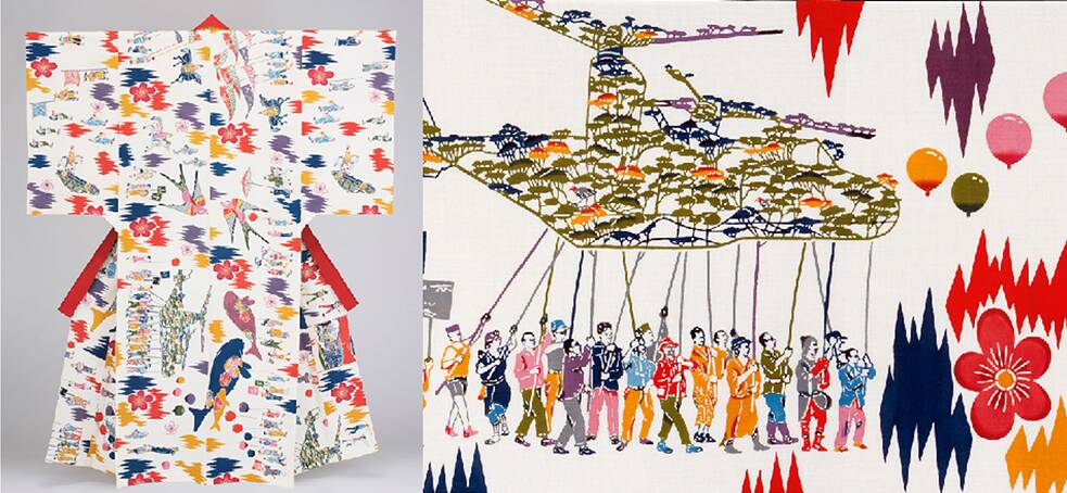 TERUYA Yuken 《Parade From Far Far Away》 Bingata dye on linen 168x140cm 2014 ⓒ TERUYA Yuken