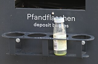 Deposit bottle container on a rubbish bin