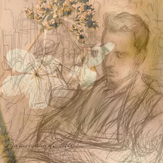 Im Hintergrund eine Porträtzeichnung des Dichters Rainer Maria Rilke von Leonid Pasternak.